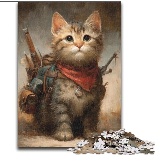 Puzzle 1000 Teile für Erwachsene, Reisekatze, Lernspielzeug, einzigartige Geburtstags- und Geschenkideen für Kinder ab 14 Jahren (Größe 26x38cm) von RZFWJL