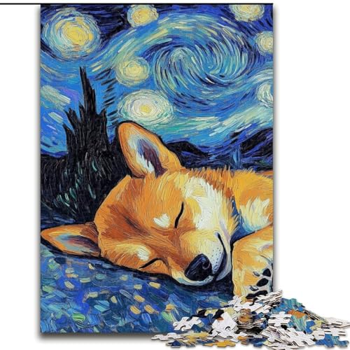 Puzzle 1000 Teile für Erwachsene, Shiba Inu Nachthimmel-Puzzle aus Holz, anspruchsvolles Denkspiel für Teenager, unterhaltsames interaktives Spiel für die ganze Familie, 1000 Teile(50x75cm) von RZFWJL