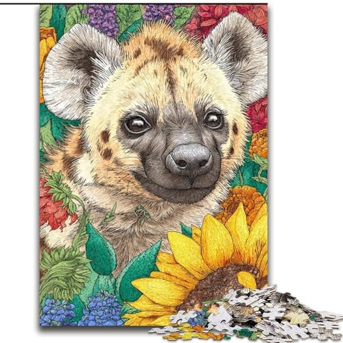 Puzzle 1000 Teile für Erwachsene, Sonnenblumenhyäne, Lernspielzeug, einzigartige Geburtstags- und Geschenkideen für Kinder ab 14 Jahren (Größe 26x38cm) von RZFWJL