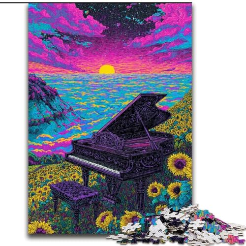 Puzzle 1000 Teile für Erwachsene, Sonnenblumenklavier, Lernspielzeug, einzigartige Geburtstags- und Geschenkideen für Kinder ab 14 Jahren (Größe 50x75cm) von RZFWJL