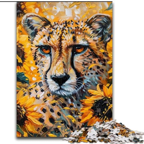 Puzzle 1000 Teile für Erwachsene, Sonnenblumenleopard, für 14+, anspruchsvolles Spiel als Geschenk für die ganze Familie und Freunde (Größe 26x38cm) von RZFWJL