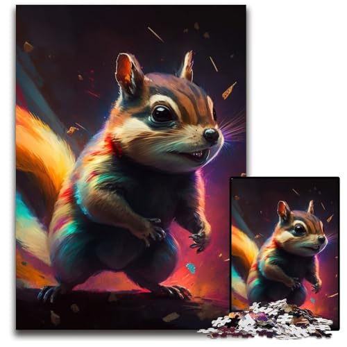 Puzzle 1000 Teile für Erwachsene, Streifenhörnchen-Puzzle aus Pappe, anspruchsvolles DIY-Denkspiel, perfektes Familienspiel oder dekoratives Geschenk, 26x38cm/10,23x14,96 Zoll von RZFWJL