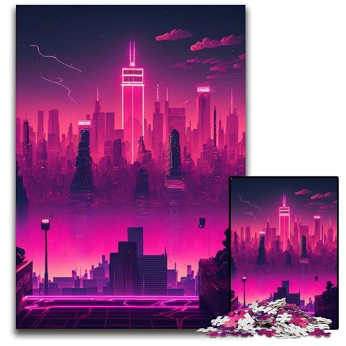 Puzzle 1000 Teile für Erwachsene, Synthwave City, Holzpuzzle, anspruchsvolles DIY-Denkspiel, perfektes Familienspiel oder dekoratives Geschenk, 50x75cm/19,68x29,52 Zoll Puzzle 1000 Teile für Erwachsene, Synthwave City, Holzpuzzle, anspruchsvolles DIY-Denkspiel, perfektes Familienspiel oder dekoratives Geschenk, 50x75cm/19,68x29,52 Zoll von RZFWJL