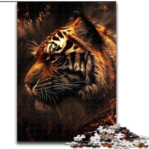 Puzzle 1000 Teile für Erwachsene, Tiger Fire Jigsaw, aus Pappe, anspruchsvolles Denkspiel für Teenager, unterhaltsames interaktives Spiel für die ganze Familie, 1000 Teile(26x38cm) von RZFWJL
