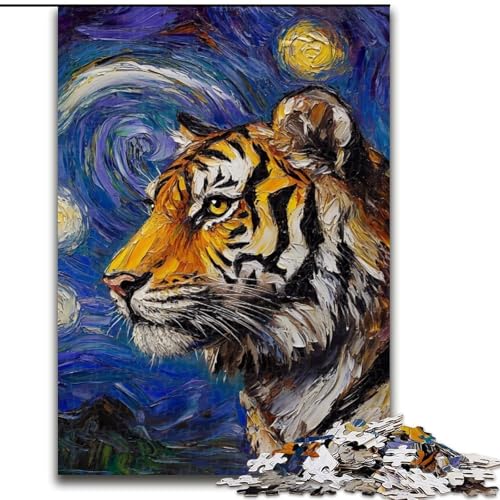Puzzle 1000 Teile für Erwachsene, Tiger-Nachthimmel, Puzzle aus Holz, anspruchsvolles Denkspiel für Teenager, Familienspaß, DIY-Heimdekor-Geschenk, 1000 Stück(50x75cm) von RZFWJL