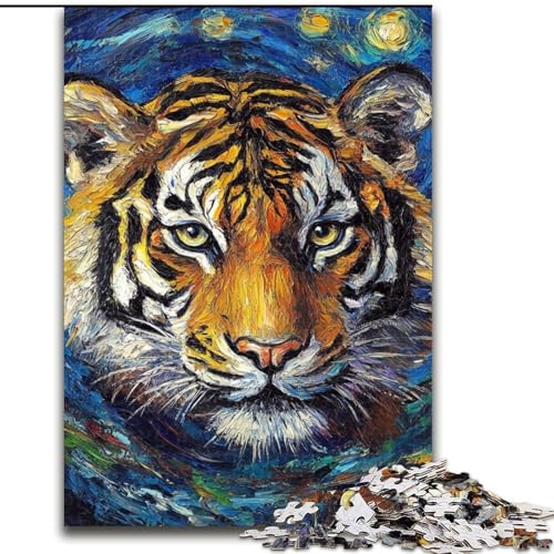 Puzzle 1000 Teile für Erwachsene, Tiger-Nachthimmel, Puzzle aus Holz, anspruchsvolles Denkspiel für Teenager, Familienspaß, DIY-Heimdekor-Geschenk, 1000 Stück(50x75cm) von RZFWJL