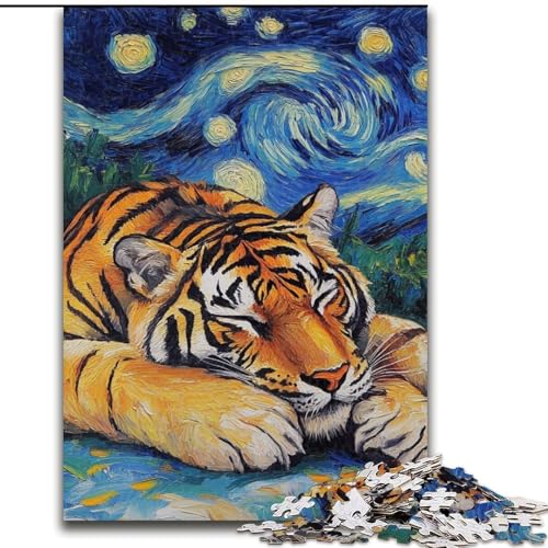 Puzzle 1000 Teile für Erwachsene, Tiger-Nachthimmel-Puzzle aus Holz, Weihnachten, Halloween, Ostern, Neujahr, 1000 Teile(50x75cm) von RZFWJL