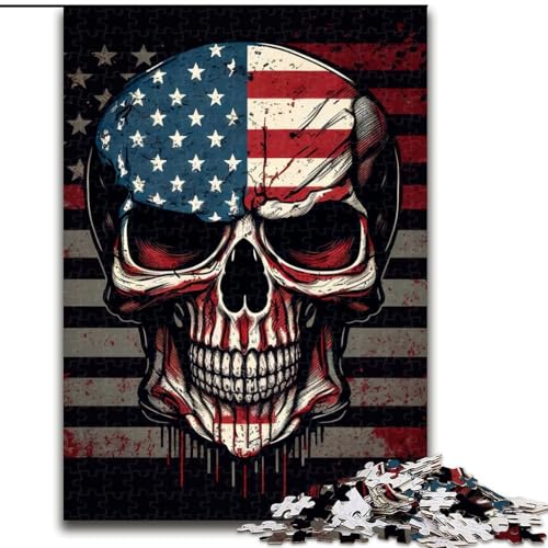 Puzzle 1000 Teile für Erwachsene, Totenkopf mit amerikanischer Flagge, aus Pappe, anspruchsvolles Denkspiel für Teenager, unterhaltsames interaktives Spiel für die ganze Familie, 1000 Teile(26x38cm) von RZFWJL