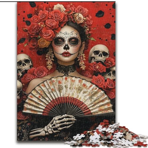 Puzzle 1000 Teile für Erwachsene, Totenkopfmädchen im mexikanischen Stil, für 14+, anspruchsvolles Spiel als Geschenk für die ganze Familie und Freunde (Größe 26x38cm) von RZFWJL