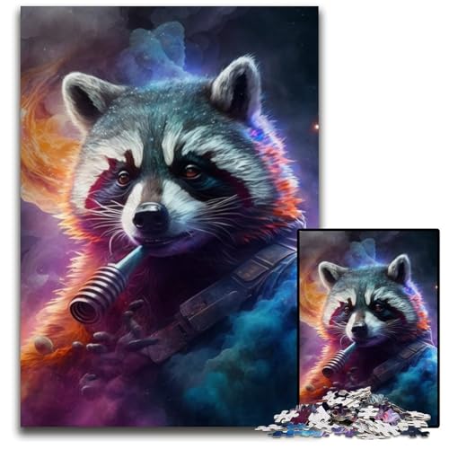 Puzzle 1000 Teile für Erwachsene, Waschbär-Nebel, Papppuzzle, anspruchsvolles DIY-Denkspiel, perfektes Familienspiel oder dekoratives Geschenk, 26x38cm/10,23x14,96 Zoll von RZFWJL