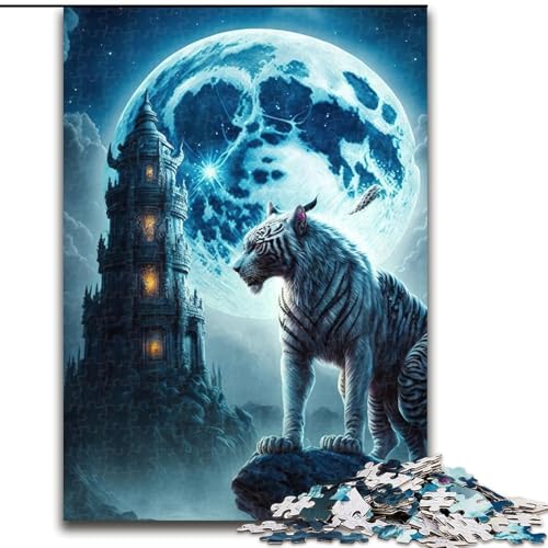 Puzzle 1000 Teile für Erwachsene, Weißer Tiger, aus Holz, perfekt für Teenager und Sammler, ideale Heimdekoration und Reisegeschenk, 1000 Teile(50x75cm) von RZFWJL