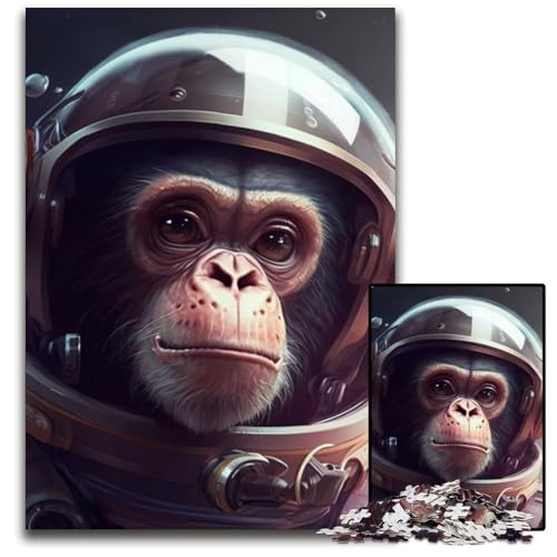 Puzzle 1000 Teile für Erwachsene, Weltraum-Astronauten-AFFE, Holzpuzzle, anspruchsvolles DIY-Denkspiel, perfektes Familienspiel oder dekoratives Geschenk, 50x75cm/19,68x29,52 Zoll von RZFWJL