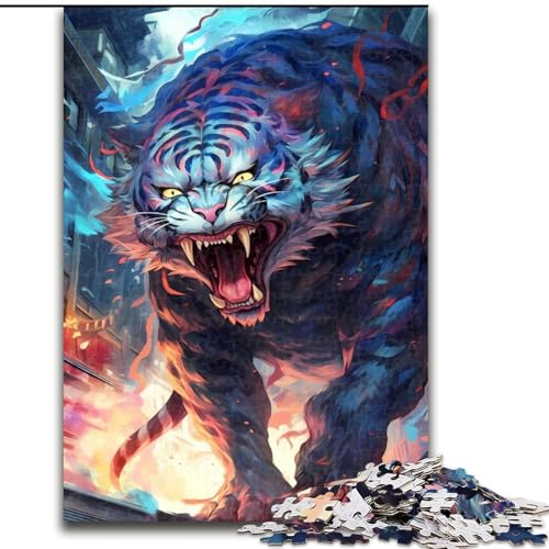 Puzzle 1000 Teile für Erwachsene, White Tiger Rage, Puzzle aus Holz, ideal für Büro, Schlafzimmer, Wohnzimmerdekoration, 1000 Teile(50x75cm) von RZFWJL