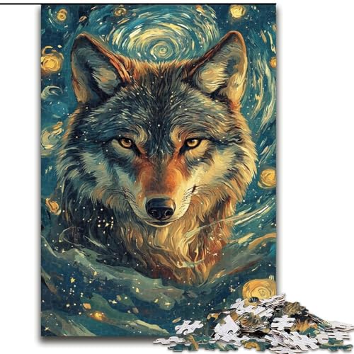 Puzzle 1000 Teile für Erwachsene, Wolf unter dem Nachthimmel, Spielzeug, Lernspiele, Stressabbau, tolle Geschenke und Spielzeuge (Größe 26x38cm) von RZFWJL