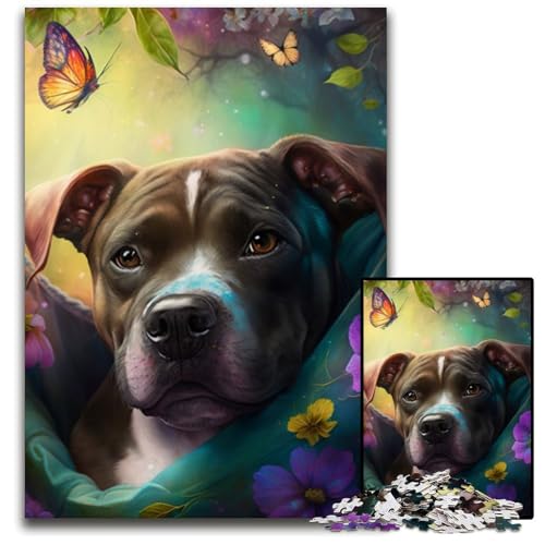 Puzzle 1000 Teile für Erwachsene, Wunderschöner Staffordshire Bull Terrier, Puzzle für Erwachsene, Geschenk für Männer und Frauen, Alltag und besondere Anlässe, 26x38cm/10,23x14,96 Zoll von RZFWJL