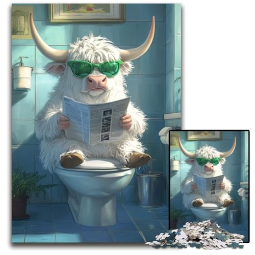 Puzzle 1000 Teile für Erwachsene, Yak Go Toilette, Holzpuzzle, anspruchsvolles DIY-Denkspiel, perfektes Familienspiel oder dekoratives Geschenk, 50x75cm/19,68x29,52 Zoll von RZFWJL