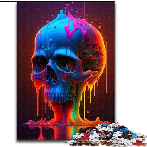 Puzzle 1000 Teile für Erwachsene, bunt bemalter Totenkopf, Puzzle aus Holz, anspruchsvolles Denkspiel für Teenager, Familienspaß, DIY-Heimdeko-Geschenk, 1000 Stück(50x75cm) von RZFWJL