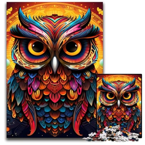 Puzzle 1000 Teile für Erwachsene, farbenfrohe Eulen-Kunst, Holzpuzzle für Erwachsene, perfekt für Familienspaß an Weihnachten, Thanksgiving, Geburtstagen und Ostern, 50x75cm/19,68x29,52 Zoll von RZFWJL