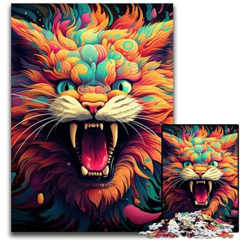 Puzzle 1000 Teile für Erwachsene, farbenfrohe Kunst, psychedelische Katze, Holzpuzzle, anspruchsvolles DIY-Denkspiel, perfektes Familienspiel oder dekoratives Geschenk, 50x75cm/19,68x29,52 Zoll Puzzle 1000 Teile für Erwachsene, farbenfrohe Kunst, psychedelische Katze, Holzpuzzle, anspruchsvolles DIY-Denkspiel, perfektes Familienspiel oder dekoratives Geschenk, 50x75cm/19,68x29,52 Zoll von RZFWJL