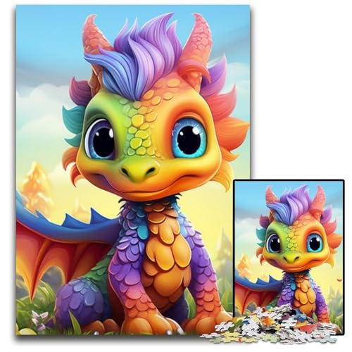 Puzzle 1000 Teile für Erwachsene, farbenfrohe Kunstdrachen-Puzzles für Erwachsene, Geburtstagsgeschenkidee, anspruchsvolles Denkspiel, 26x38cm/10,23x14,96 Zoll von RZFWJL