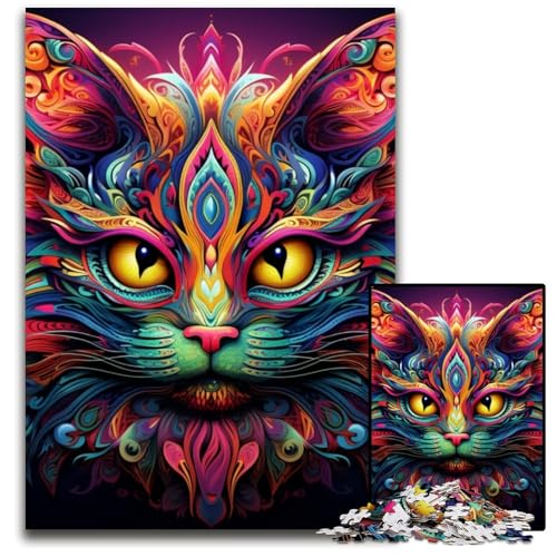 Puzzle 1000 Teile für Erwachsene, farbenfrohe Kunstkatze, Holzpuzzle für Erwachsene, perfekt für Familienspaß an Weihnachten, Thanksgiving, Geburtstagen und Ostern, 50x75cm/19,68x29,52 Zoll Puzzle 1000 Teile für Erwachsene, farbenfrohe Kunstkatze, Holzpuzzle für Erwachsene, perfekt für Familienspaß an Weihnachten, Thanksgiving, Geburtstagen und Ostern, 50x75cm/19,68x29,52 Zoll von RZFWJL