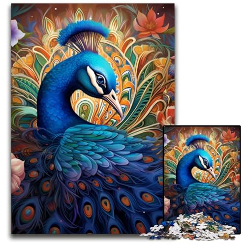 Puzzle 1000 Teile für Erwachsene, farbenfrohes Kunst-Pfauen-Puzzle aus Pappe, anspruchsvolles DIY-Denkspiel, perfektes Familienspiel oder dekoratives Geschenk, 26x38cm/10,23x14,96 Zoll von RZFWJL
