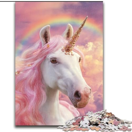 Puzzle 1000 Teile für Erwachsene, rosa Einhorn-Puzzle, Spiel für Erwachsene, Geschenk, Familien-Interaktives Spiel, Gehirn-Herausforderung, Geschenk, 50x75cm von RZFWJL