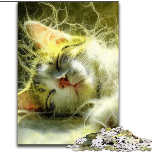 Puzzle 1000 Teile für Erwachsene, schlafende Katze, für 14+, anspruchsvolles Spiel als Geschenk für die ganze Familie und Freunde (Größe 50x75cm) von RZFWJL