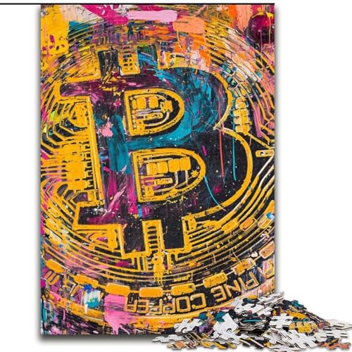 Puzzle 1000 Teile für Erwachsene Bitcoin Graffiti, für 14+, anspruchsvolles Spiel als Geschenk für die ganze Familie und Freunde (Größe 26x38cm) von RZFWJL