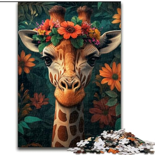 Puzzle 1000 Teile für Erwachsene Blumen Giraffe Puzzle Spiel für Erwachsene Geschenk Familieninteraktives Spiel Gehirnherausforderung Geschenk 50X75CM von RZFWJL