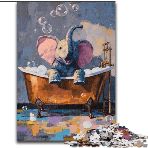 Puzzle 1000 Teile für Erwachsene Elefant in der Badewanne Puzzle Familienaktivitätsspiel für Teenager, anspruchsvolles Denkspiel 50X75CM von RZFWJL