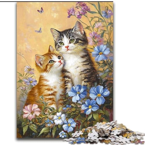 Puzzle 1000 Teile für Erwachsene Katze in den Blumen Puzzle Familieninteraktives Spiel, DIY Heimdekoration Gehirnherausforderung Geschenk 50X75CM von RZFWJL