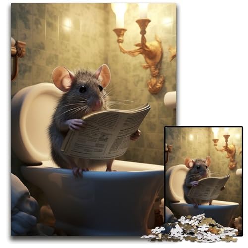 Puzzle 1000 Teile für Erwachsene Maus liest Zeitung Puzzles für Erwachsene Geburtstagsgeschenkidee, anspruchsvolles Denkspiel 26x38cm/10,23x14,96 Zoll von RZFWJL