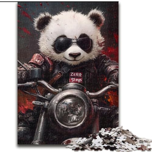 Puzzle 1000 Teile für Erwachsene Panda Riding A Motorcycle Puzzle Spiel für Erwachsene Geschenk Familieninteraktives Spiel Brain Challenge Geschenk 50X75CM von RZFWJL