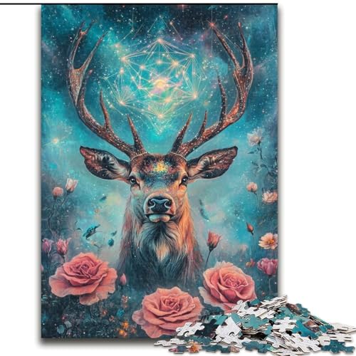 Puzzle 1000 Teile für Erwachsene Rosen und Hirsche, für 14+ Anspruchsvolles Spiel als Geschenk für die ganze Familie und Freunde (Größe 26x38cm) von RZFWJL