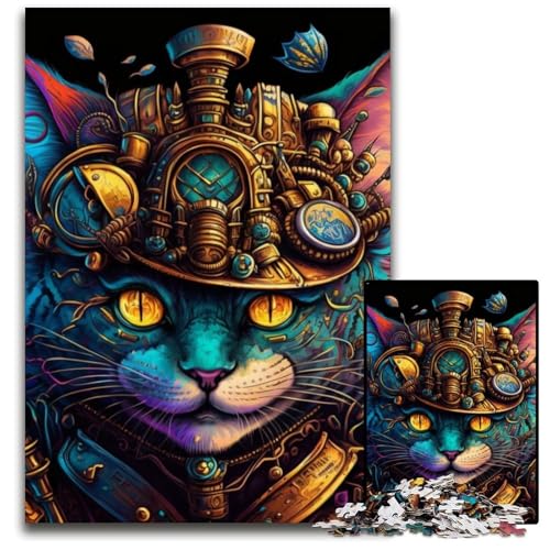 Puzzle 1000 Teile für Erwachsene Steampunk-Katzen-Puzzles für Erwachsene Geburtstagsgeschenkidee, anspruchsvolles Denkspiel 26x38cm/10,23x14,96 Zoll von RZFWJL