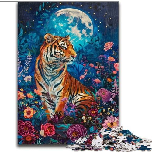 Puzzle 1000 Teile für Erwachsene Tiger unter dem Mond, für 14+, anspruchsvolles Spiel als Geschenk für die ganze Familie und Freunde (Größe 26x38cm) von RZFWJL