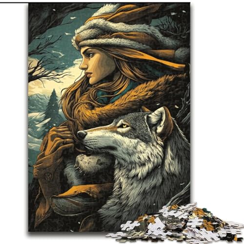 Puzzle 1000 Teile für Erwachsene Wolf und Frau, für 14+ Anspruchsvolles Spiel als Geschenk für die ganze Familie und Freunde (Größe 50x75cm) von RZFWJL