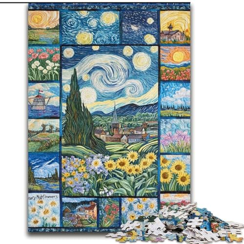 Puzzle 1000 Teile für Erwachsene und Jugendliche, Van Gogh-Nachthimmel-Collage, für Kinder ab 14 Jahren, Heimdekoration als Geschenk für die ganze Familie und Freunde (Größe 26x38cm) von RZFWJL