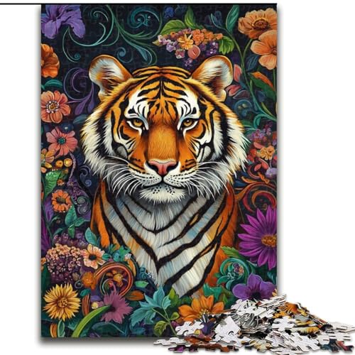 Puzzle 1000 Teile für Teenager, Blumentiger, ab 14 Jahren, Heimdekoration als Geschenk für die ganze Familie und Freunde (Größe 50x75cm) von RZFWJL