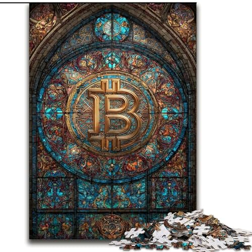 Puzzle 1000 Teile für Teenager, Geschenke, Buntglas, Bitcoin, für Kinder ab 14 Jahren, Heimdekoration als Geschenk für die ganze Familie und Freunde (Größe 50x75cm) von RZFWJL