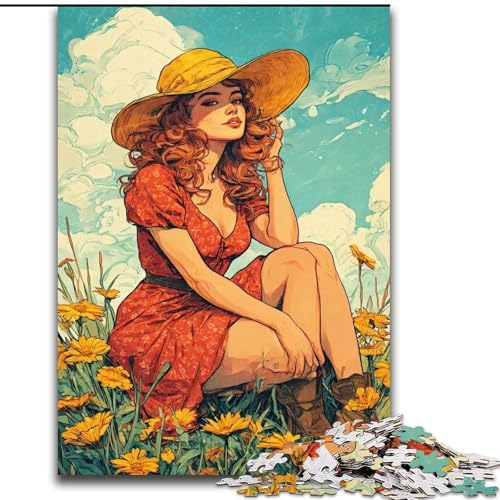Puzzle 1000 Teile für Teenager, Mädchen im Wildblumensommer, trainieren Sie Ihr Gehirn und Ihre Hände, einzigartige Geburtstags- und Geschenkideen für Kinder ab 14 Jahren (Größe 26x38cm) von RZFWJL