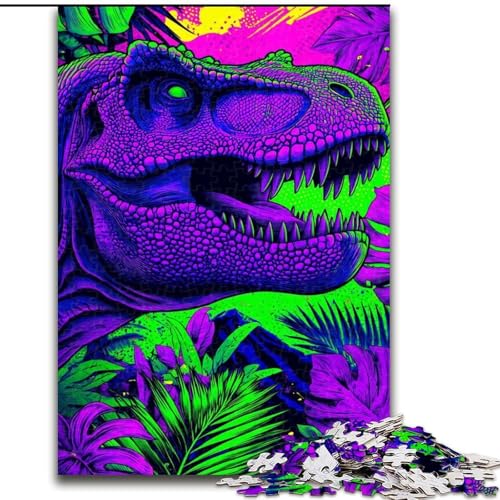 Puzzle 1000 Teile für Teenager-Geschenke, Psychedelischer Tyrannosaurus Rex, für Kinder ab 14 Jahren, Heimdekoration als Geschenk für die ganze Familie und Freunde (Größe 26x38cm) von RZFWJL