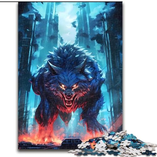 Puzzle für Erwachsene, 1000 Puzzles Night City Wolf, aus Pappe, Geburtstage, Feiertage, Weltraumparty-Dekorationen, 1000 Teile(26x38cm) von RZFWJL