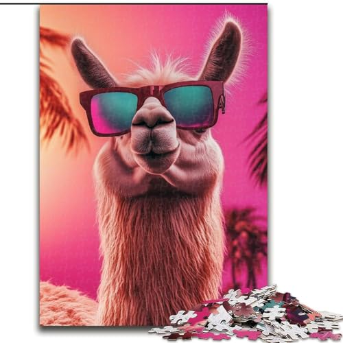 Puzzle für Erwachsene, 1000 Teile, Alpaka mit Brille, für Kinder ab 14 Jahren, Lernspiel, Herausforderung, Spielzeug, Geschenk zum Geburtstag (Größe 50x75cm) von RZFWJL