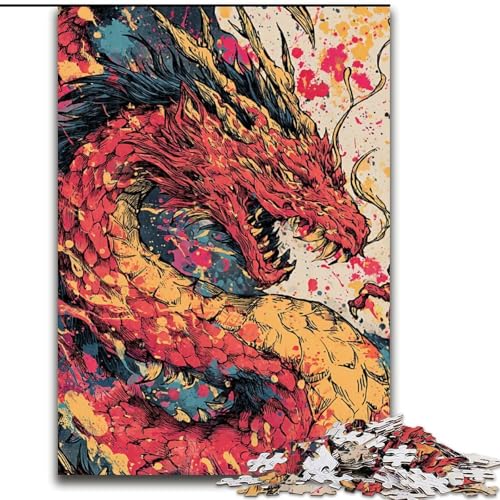 Puzzle für Erwachsene, 1000 Teile, Aquarelldrache, für Kinder ab 14 Jahren, Lernspiel, Herausforderung, Spielzeug, Geschenk zum Geburtstag (Größe 50x75cm) von RZFWJL