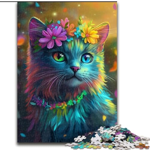 Puzzle für Erwachsene, 1000 Teile, Blumen und Katzen, Puzzle, Spiel für Erwachsene, Geschenk, interaktives Familienspiel, Gehirn-Herausforderung, Geschenk, 50x75cm von RZFWJL