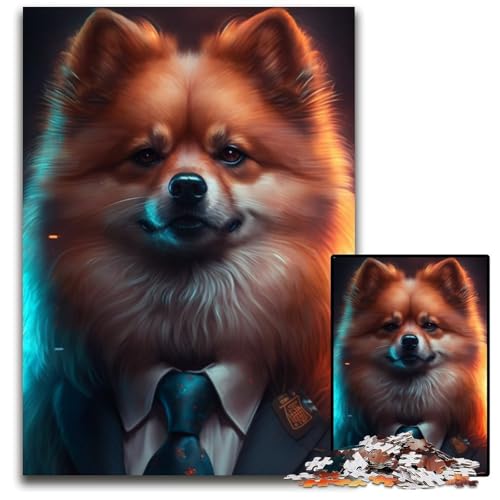 Puzzle für Erwachsene, 1000 Teile, Boss Pomeranian, anspruchsvolle Puzzles, Geburtstagsgeschenkidee, anspruchsvolles Denkspiel, 26x38cm/10,23x14,96 Zoll von RZFWJL