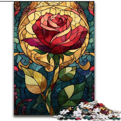 Puzzle für Erwachsene, 1000 Teile, Buntglasrose, für Kinder ab 14 Jahren, Lernspiel, Herausforderung, Spielzeug, Geschenk zum Geburtstag (Größe 26x38cm) von RZFWJL