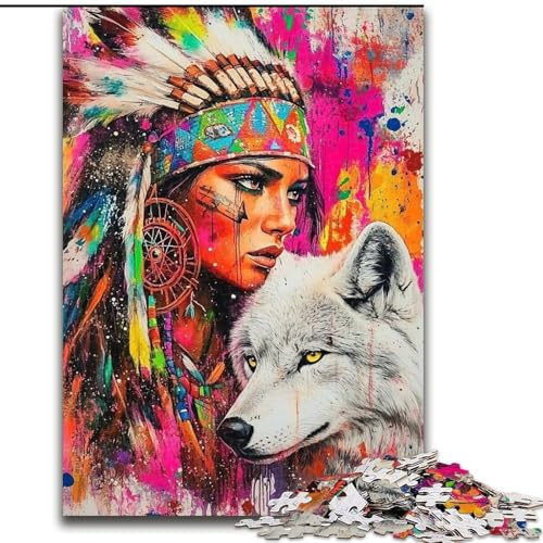 Puzzle für Erwachsene, 1000 Teile, Der Wolf und das Indianermädchen, geeignet für Kinder ab 14 Jahren, Wohndeko-Angebot als Geschenk für die ganze Familie (Größe 26x38cm) von RZFWJL
